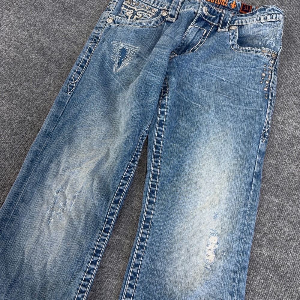 Rock Revival Jeans Men 31x32 Paul Boot Cut Bootleg Flap Pocket Distressed Studs - Picture 4 of 13